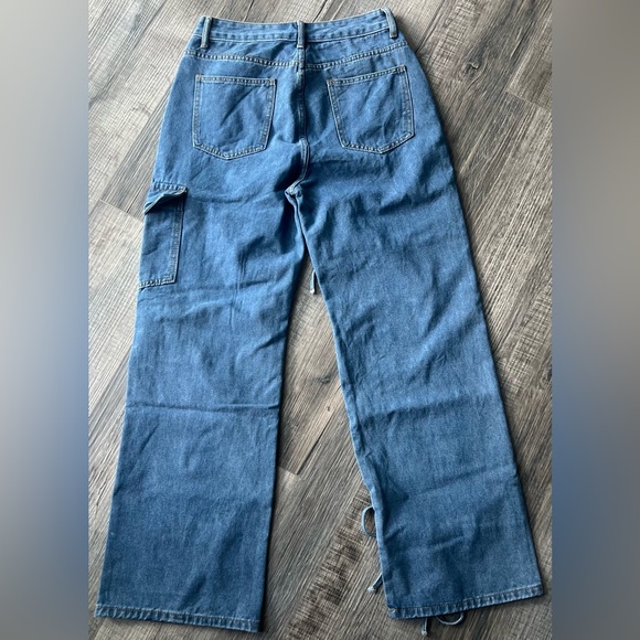 CIDER DENIM LOW RISE SOLID BOWKNOT POCKET WIDE LEG JEANS - Picture 3 of 4